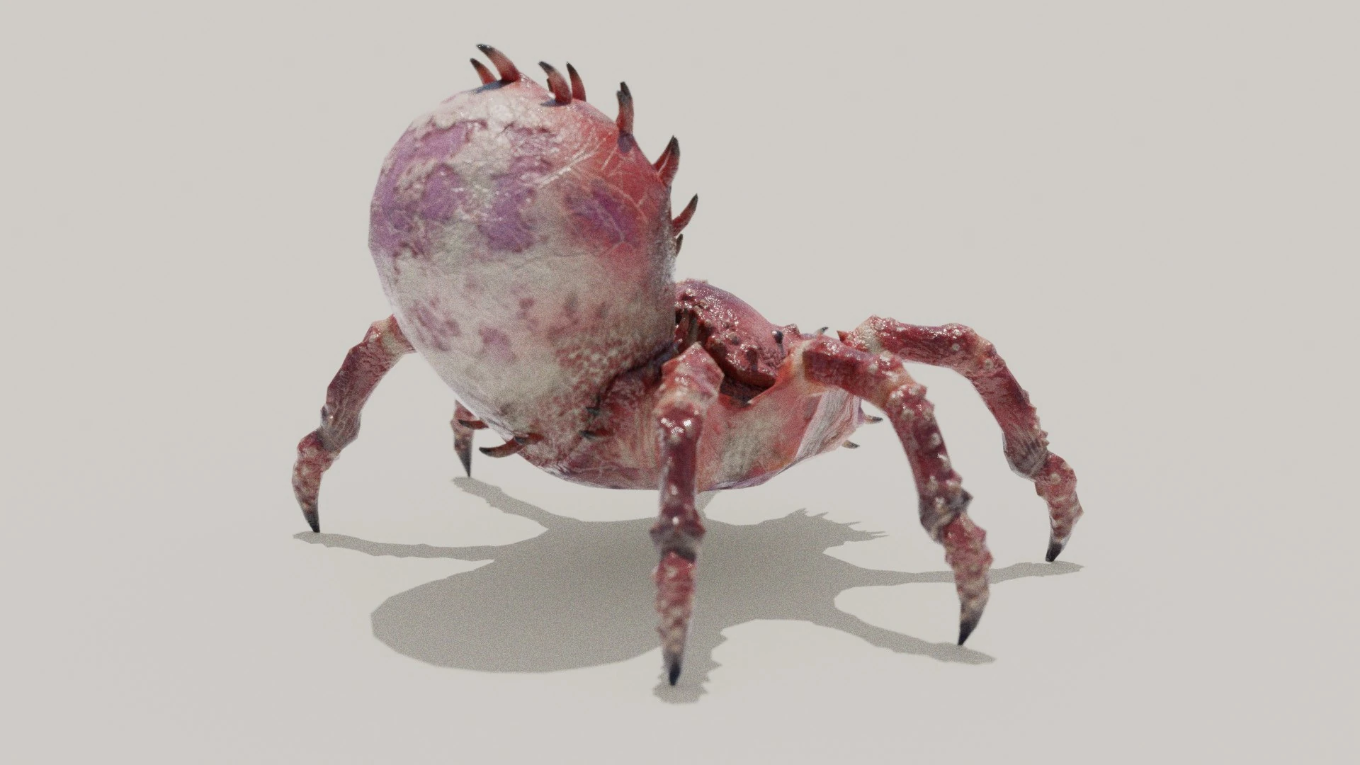 Angled rear view of Arachnirock spider monster showing curved abdomen and reflective materials