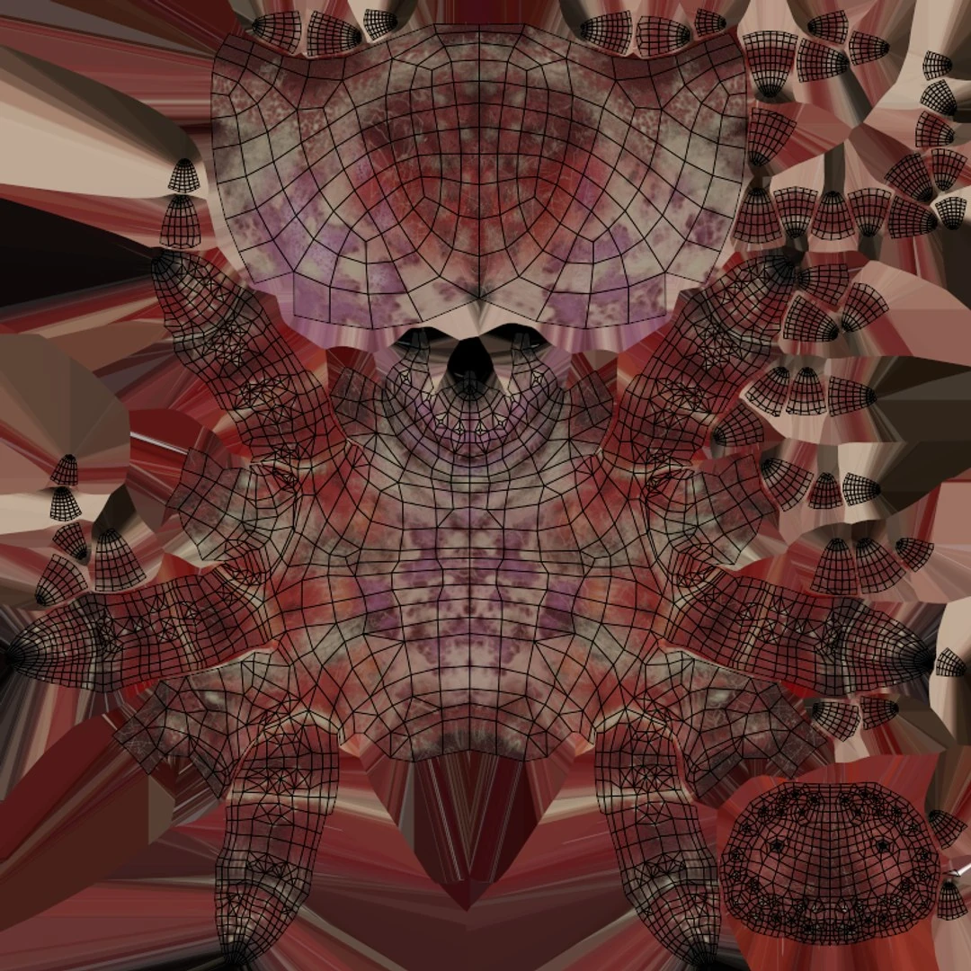 Arachnirock UV texture layout with color map and wire overlay