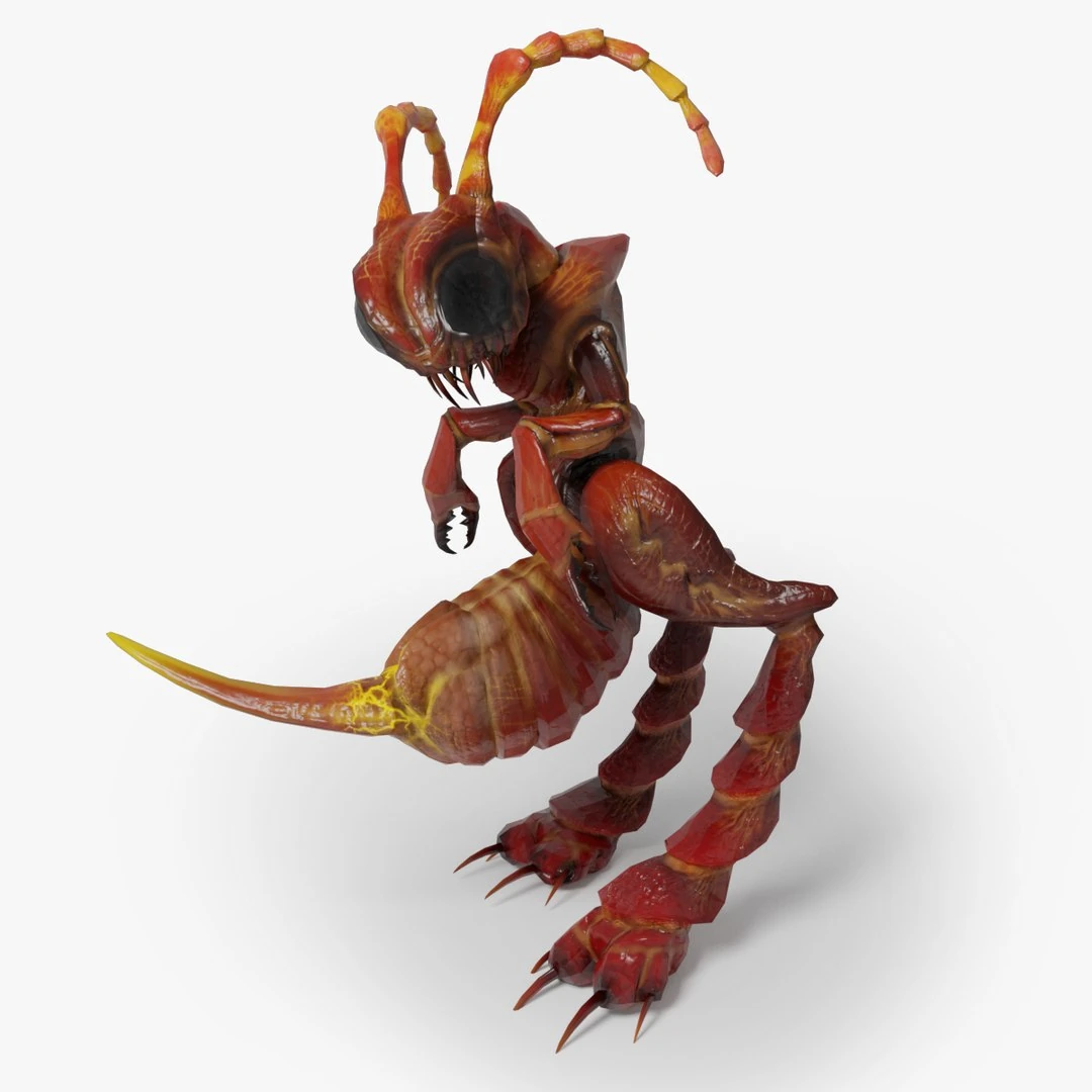 Lance Ant Monster 3D Model by Leo Blanchette, a rigged insectoid creature with a stinger lance