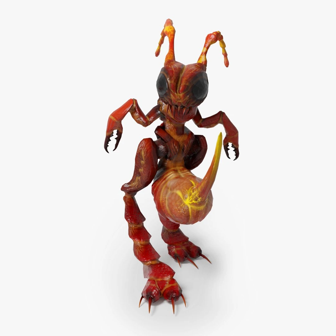 Front render on white background of the Lance Ant Monster, showing clean topology, high-resolution 4K texture detail, and dynamic posing optimized for games and film animation