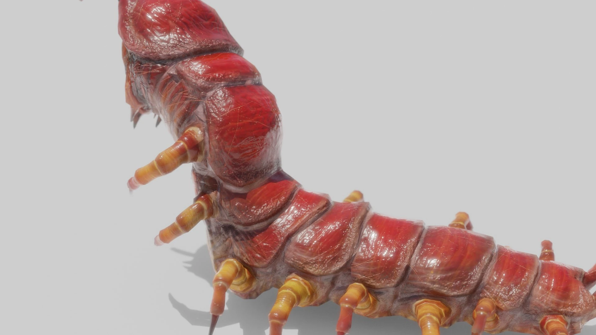 Detailed view of the Oculon’s glossy red exoskeleton and organic surface materials