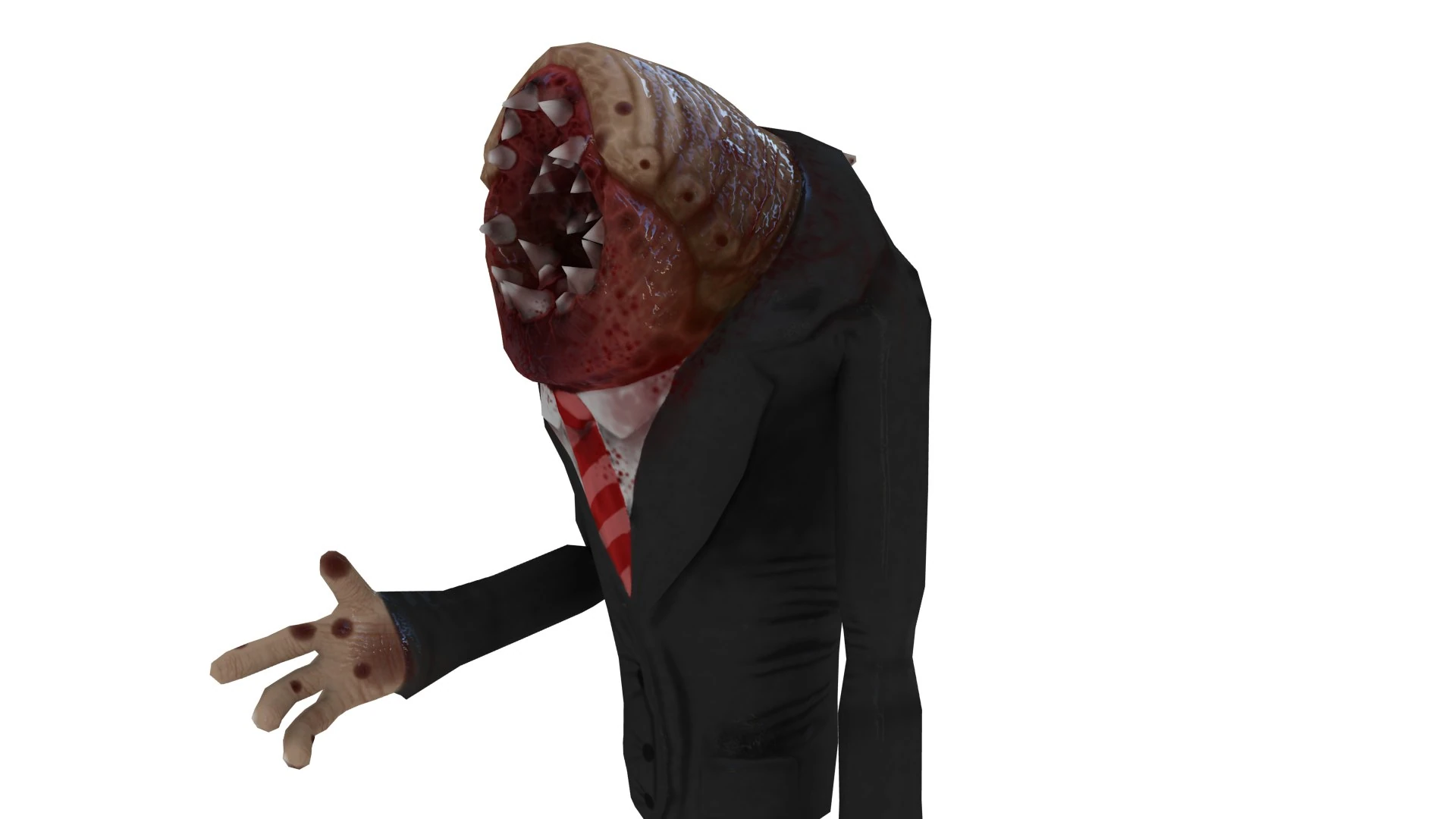 Professional Parasite close-up of head and upper torso with sharp teeth visible