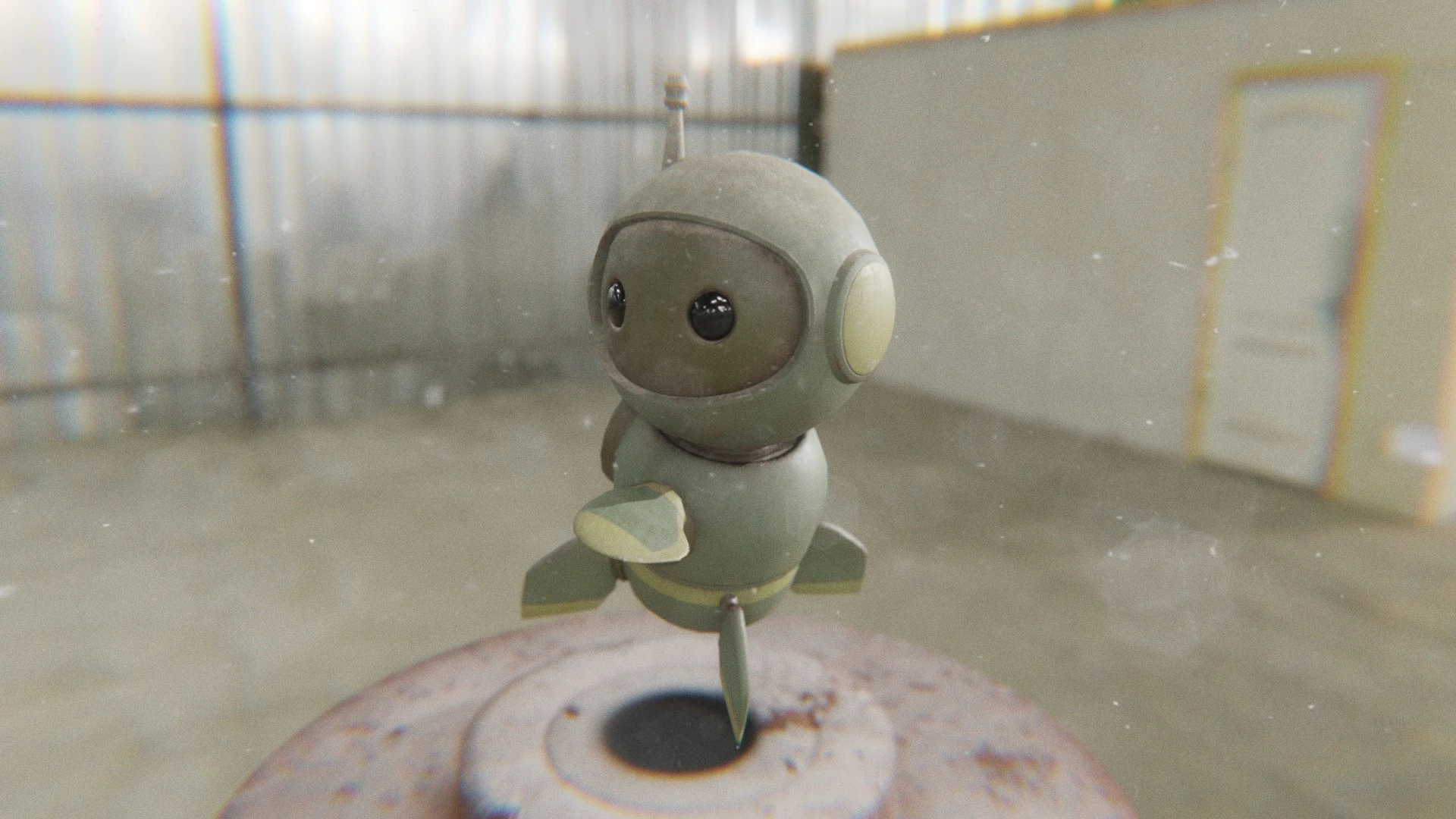 Action pose of Retrobot Army Paint 3D robot mascot mid-motion