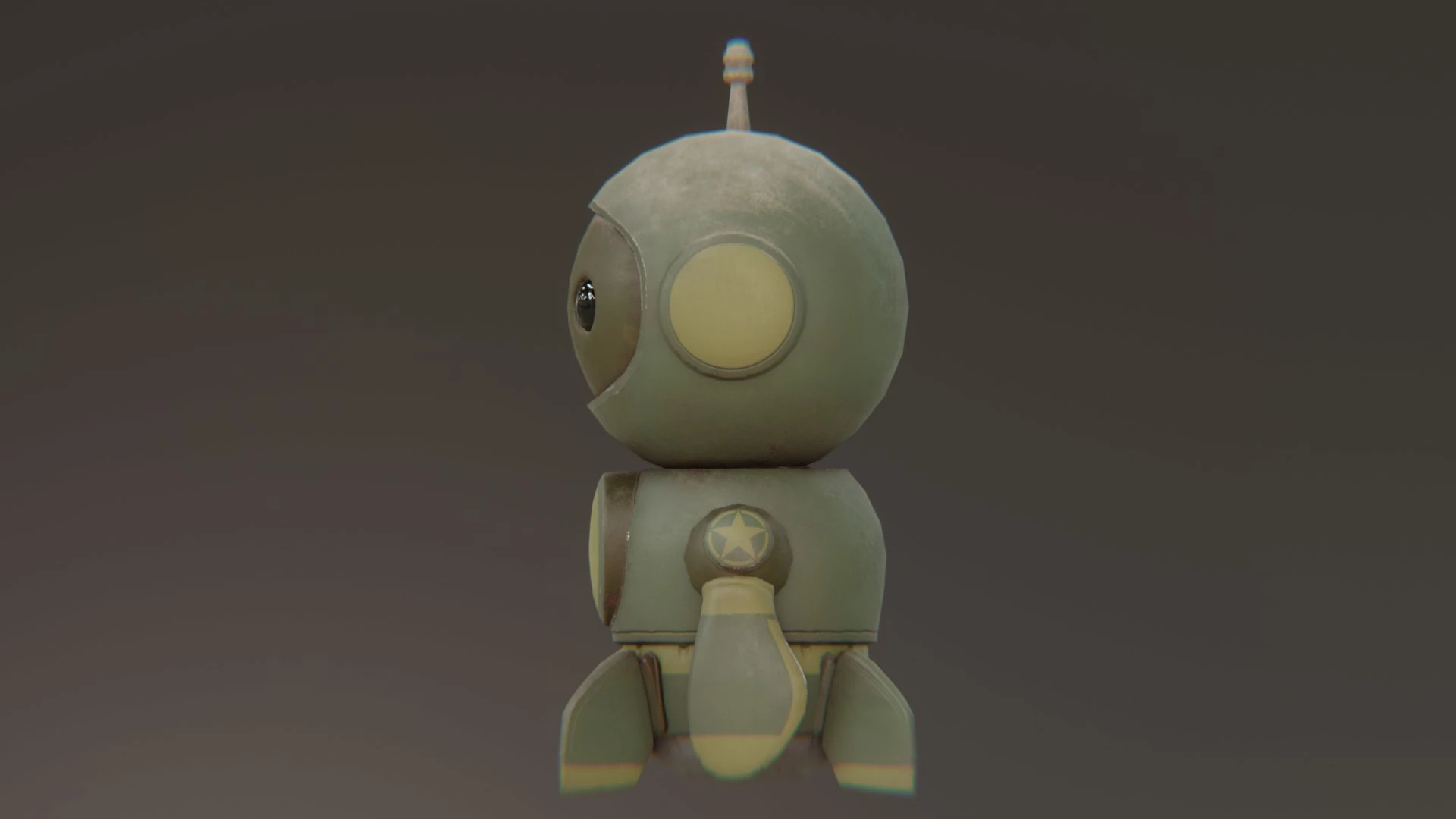 Side view of Retrobot Army Paint 3D model showing worn metal texture and matte finish