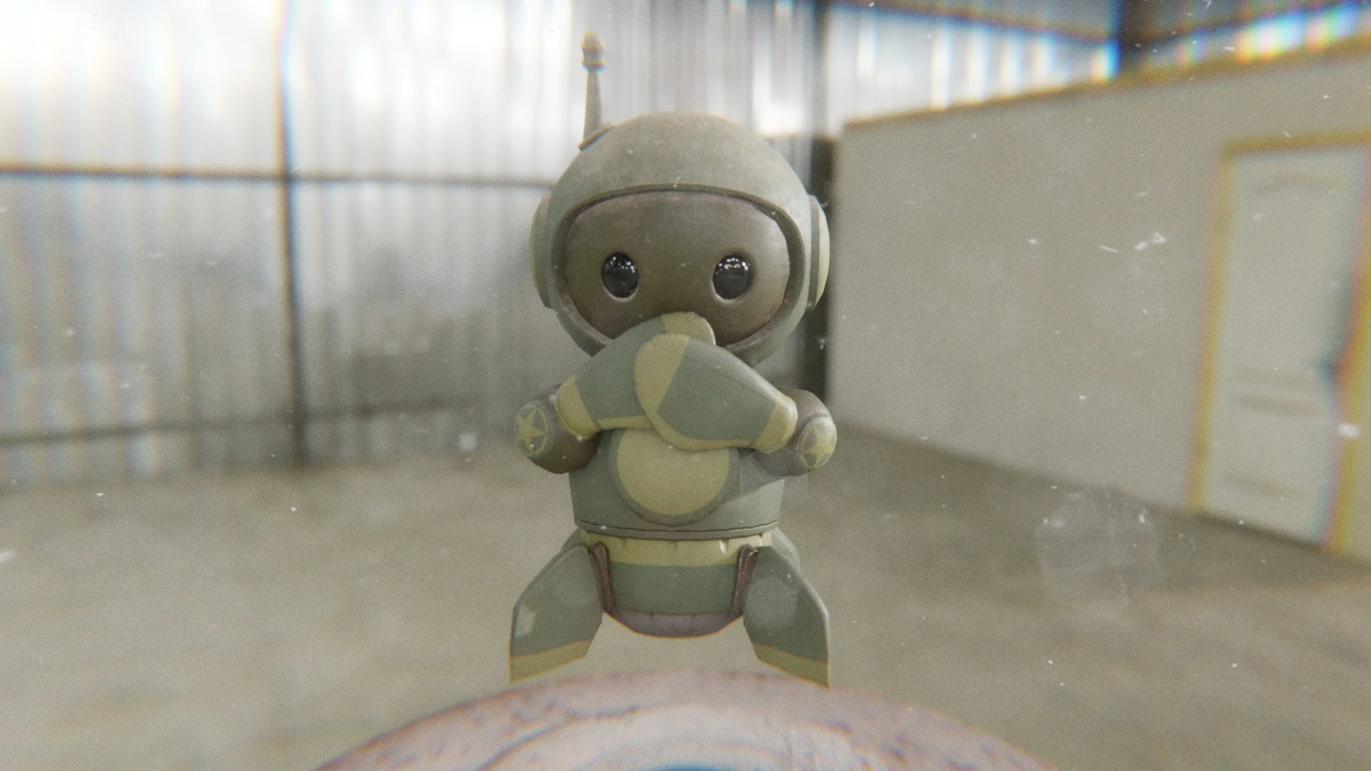 Retrobot Army Paint mascot giggling animated expression render