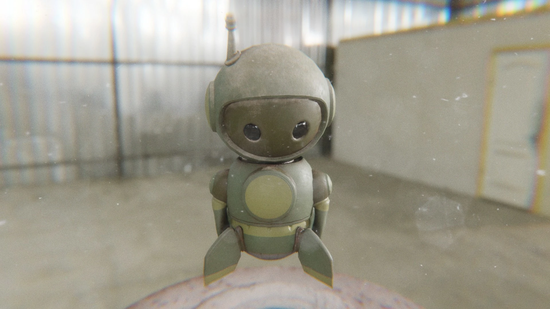 Retrobot Army Paint mascot sad emotion render with realistic texture