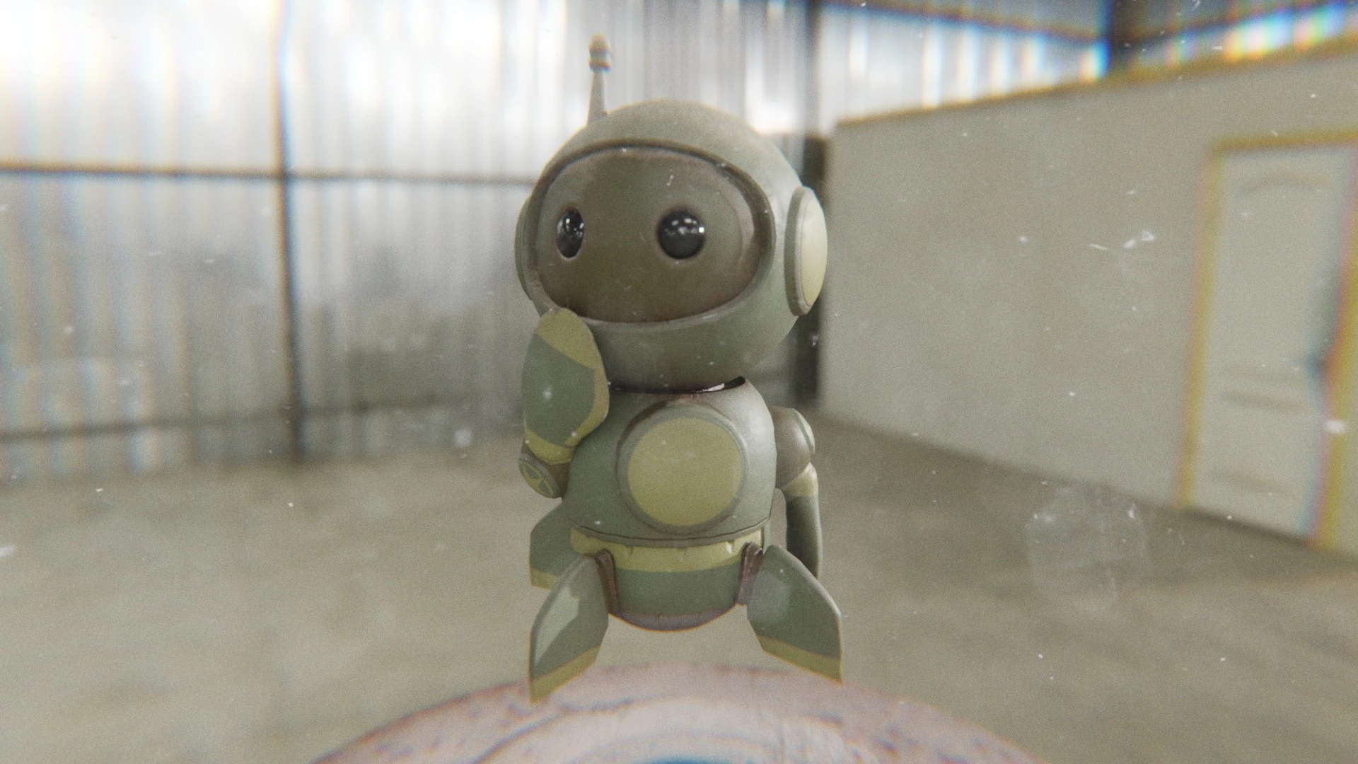 Retrobot Army Paint 3D mascot thoughtful pose render