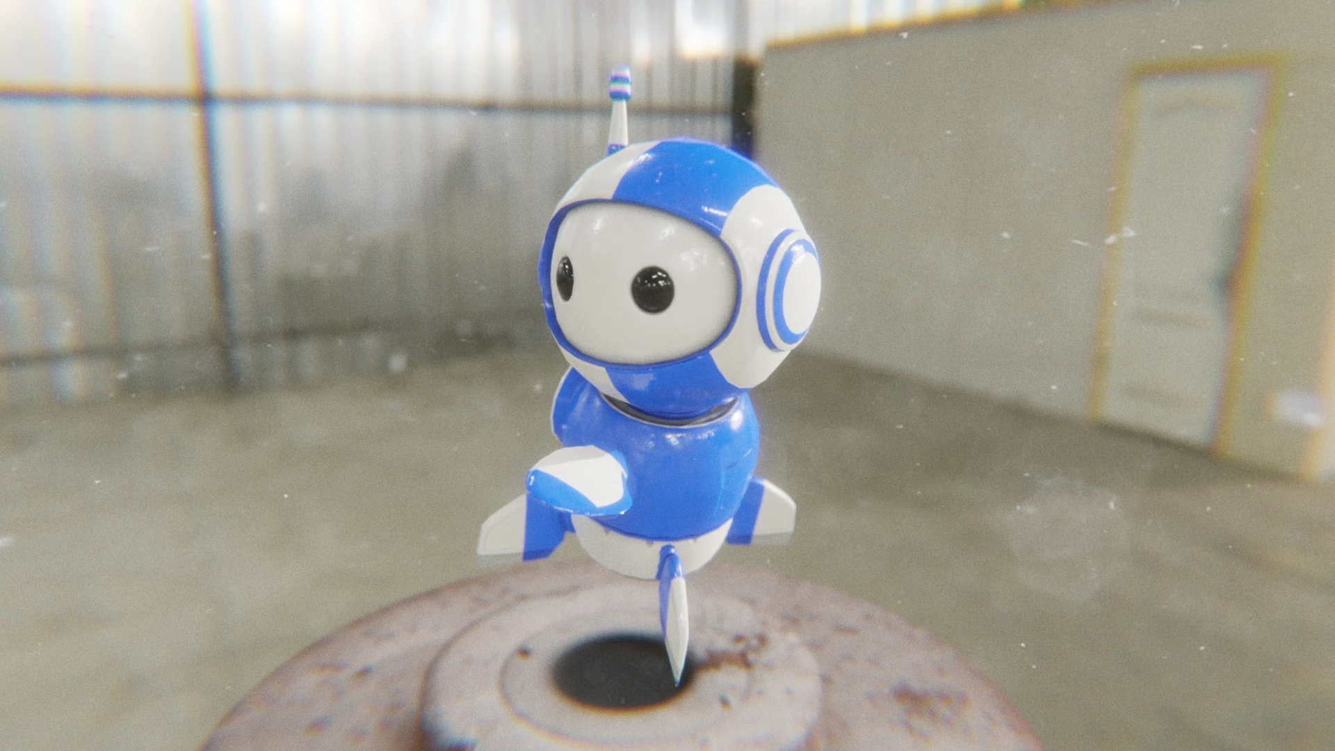 Dynamic attack animation of Retrobot Classic Blue 3D model in motion