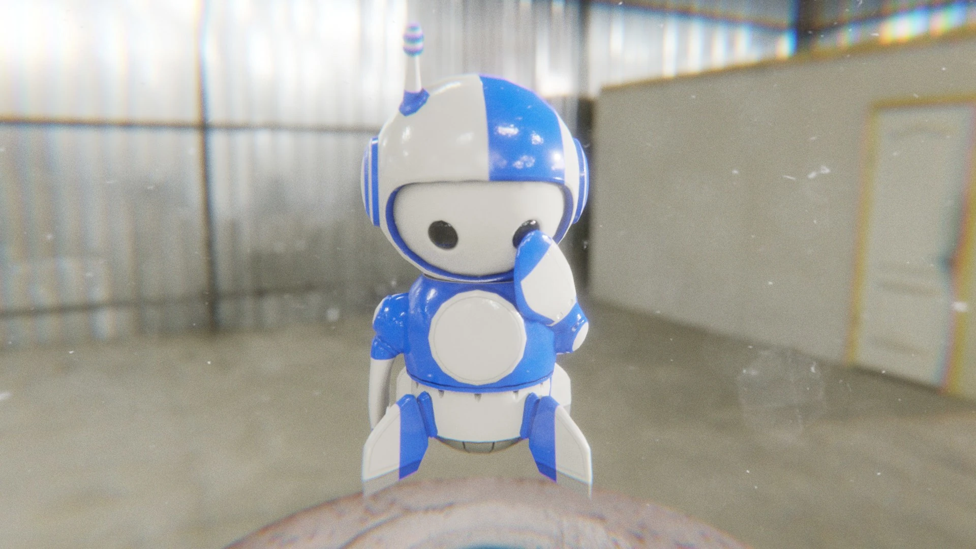 Cute Retrobot Classic Blue robot mascot making a facepalm gesture