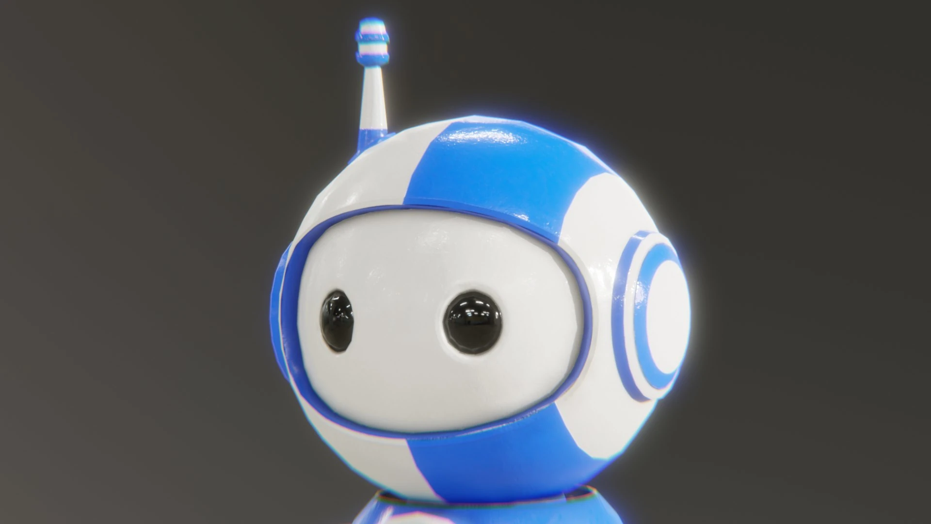 Close-up render of cute robot face from Retrobot Classic Blue Version 3D mascot