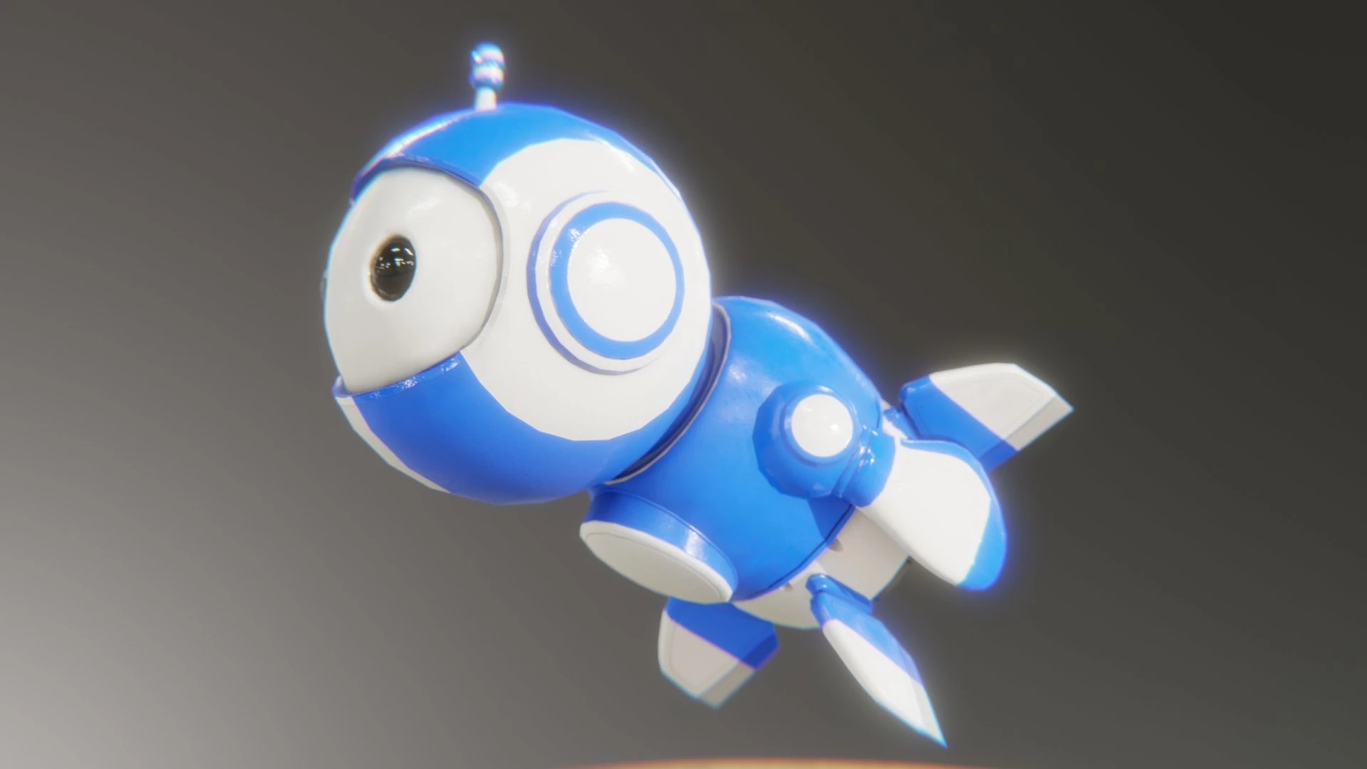 Flying animation pose of Retrobot Classic Blue 3D mascot character