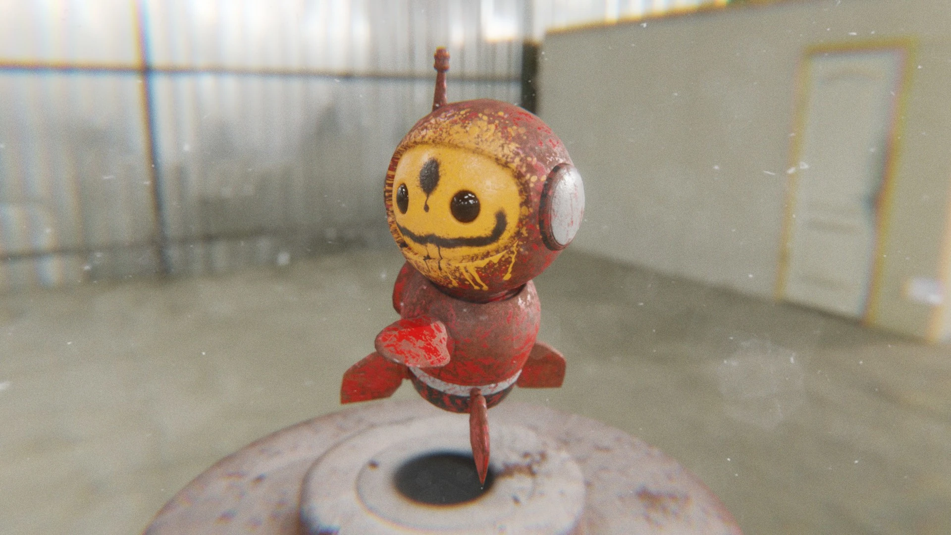 Action animation of graffiti robot mascot 3D model
