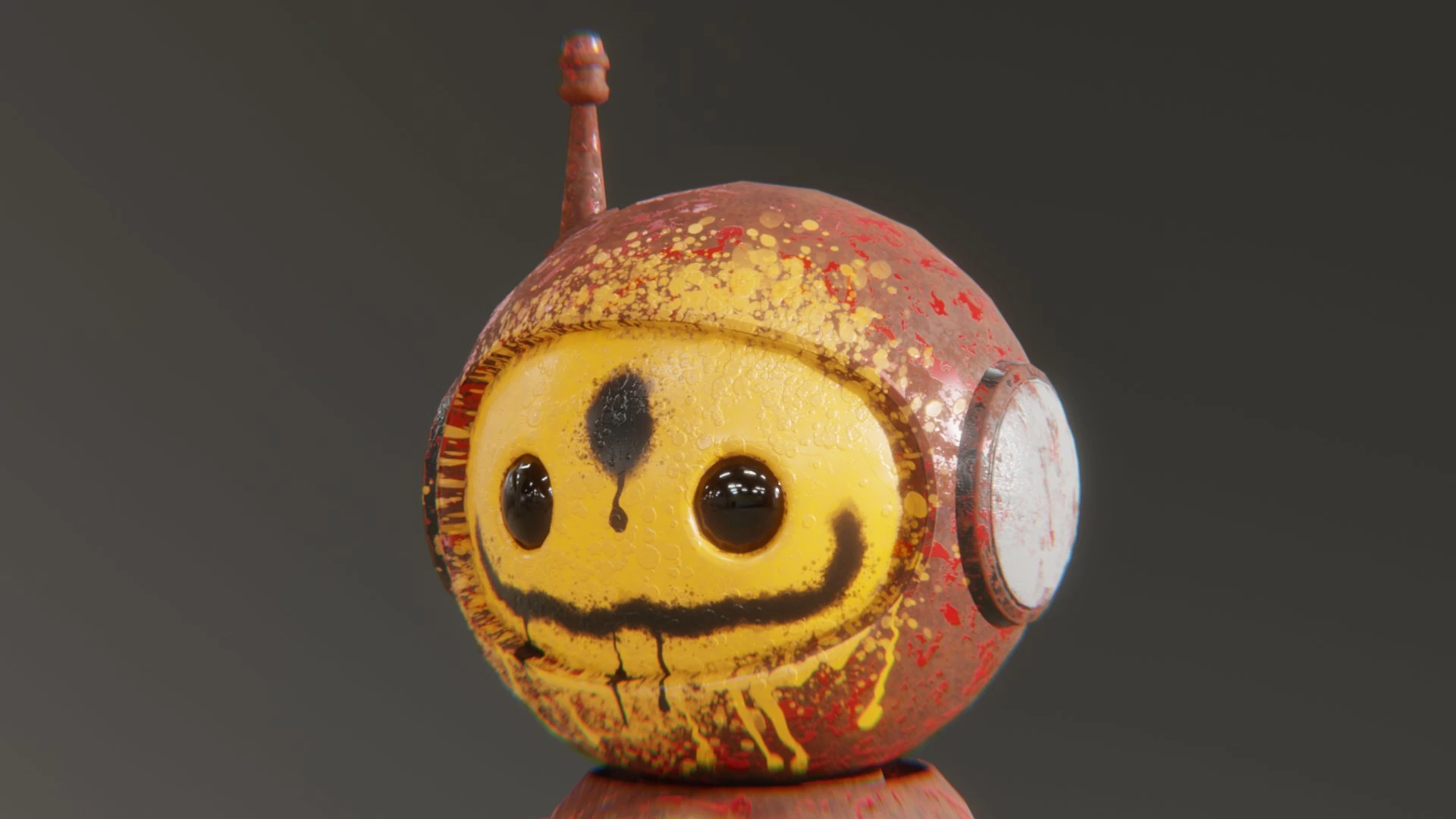 3D graffiti robot mascot in mid-air action pose