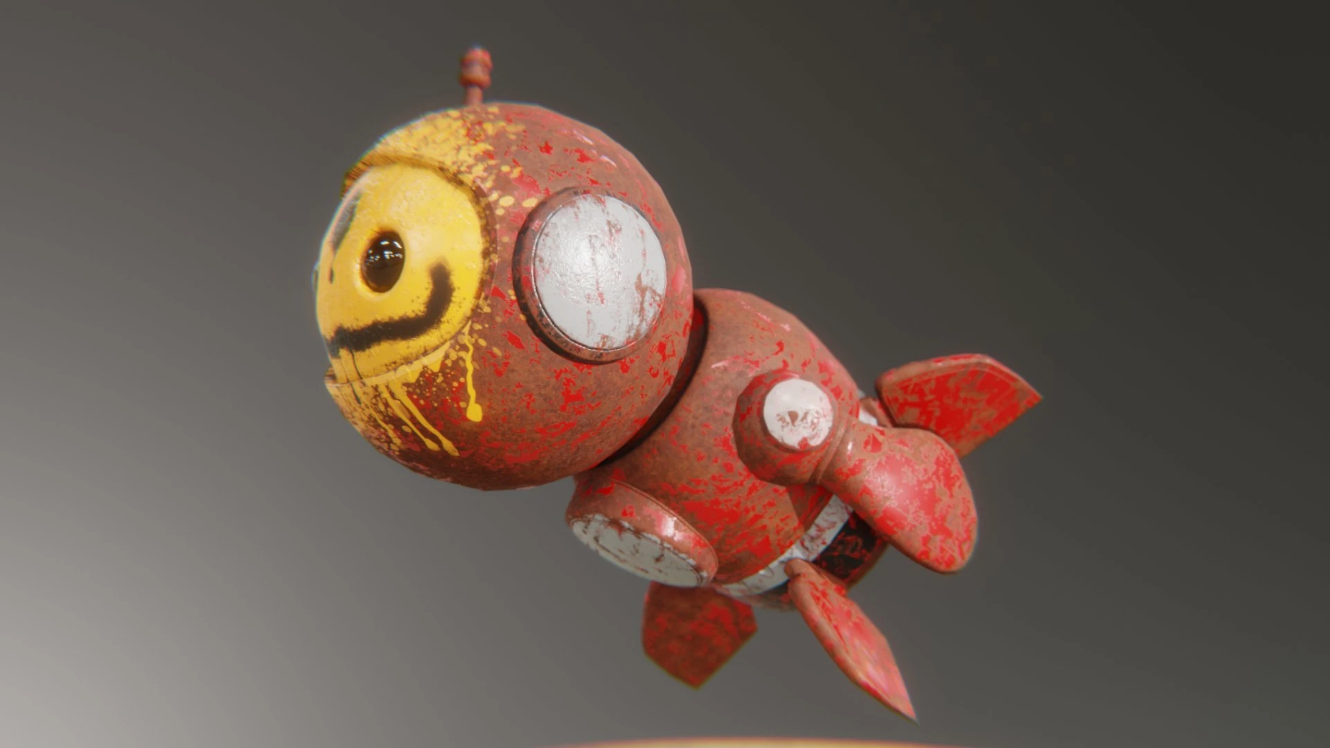 Cute graffiti 3D robot mascot holding hands together