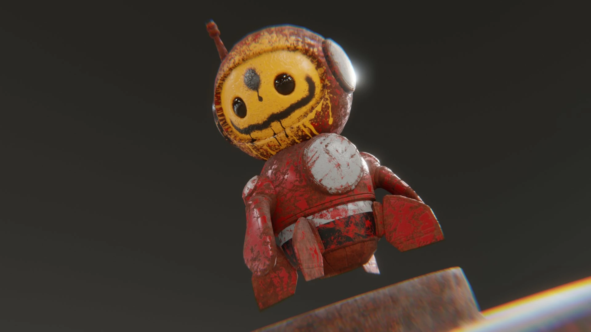 3D graffiti robot mascot floating in air