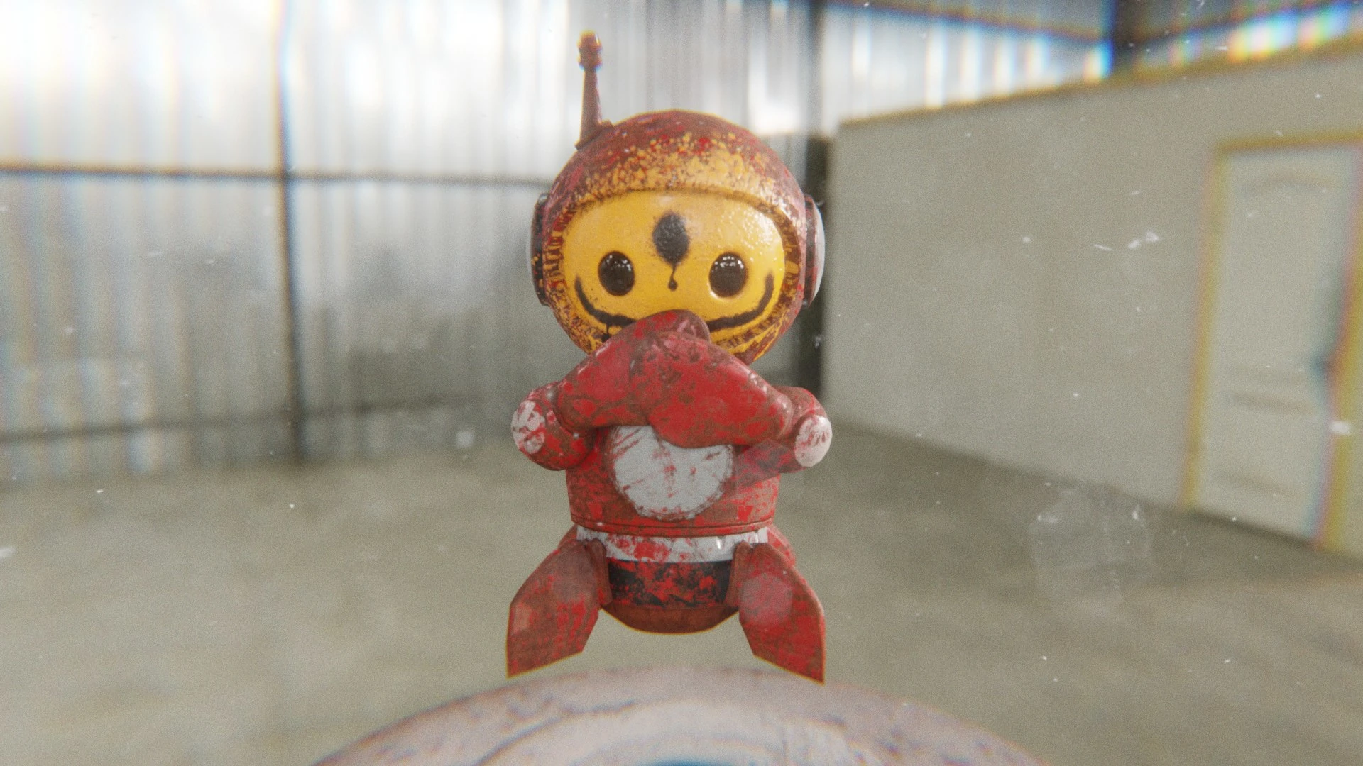 Cute graffiti robot mascot 3D model smiling with expressive animation