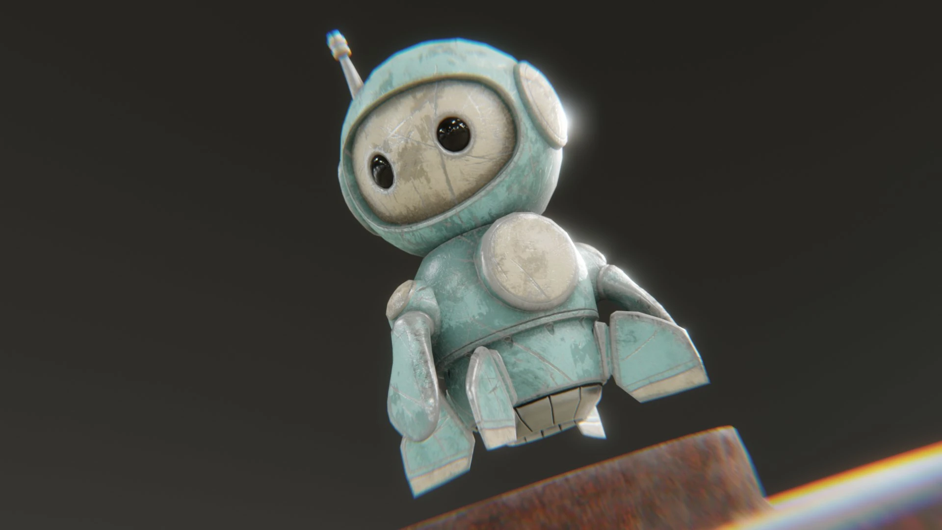 Retrobot Kitchen Appliance Version dynamic lighting render showing worn enamel and aged finish