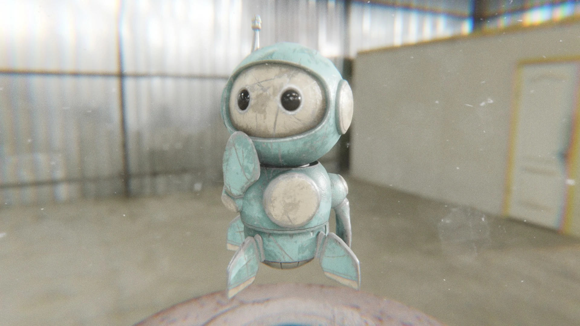 Retrobot Kitchen Appliance Version thoughtful pose showing reflective materials and nostalgia