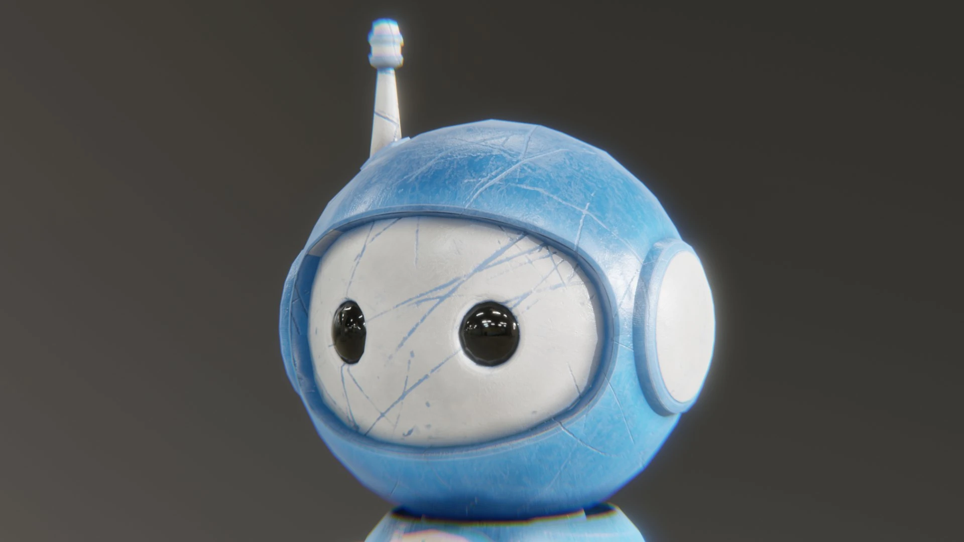 3D render of blue and white Retrobot Sky Paint mascot in mid-air pose