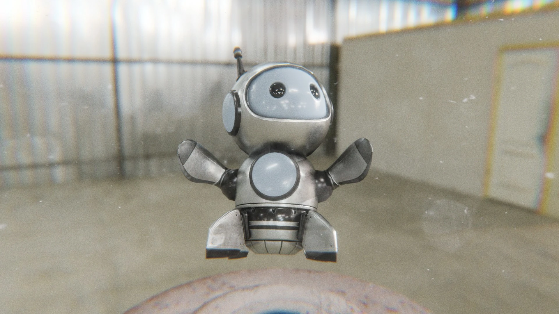 Retrobot Space Explorer dramatic expression rendered in cinematic lighting