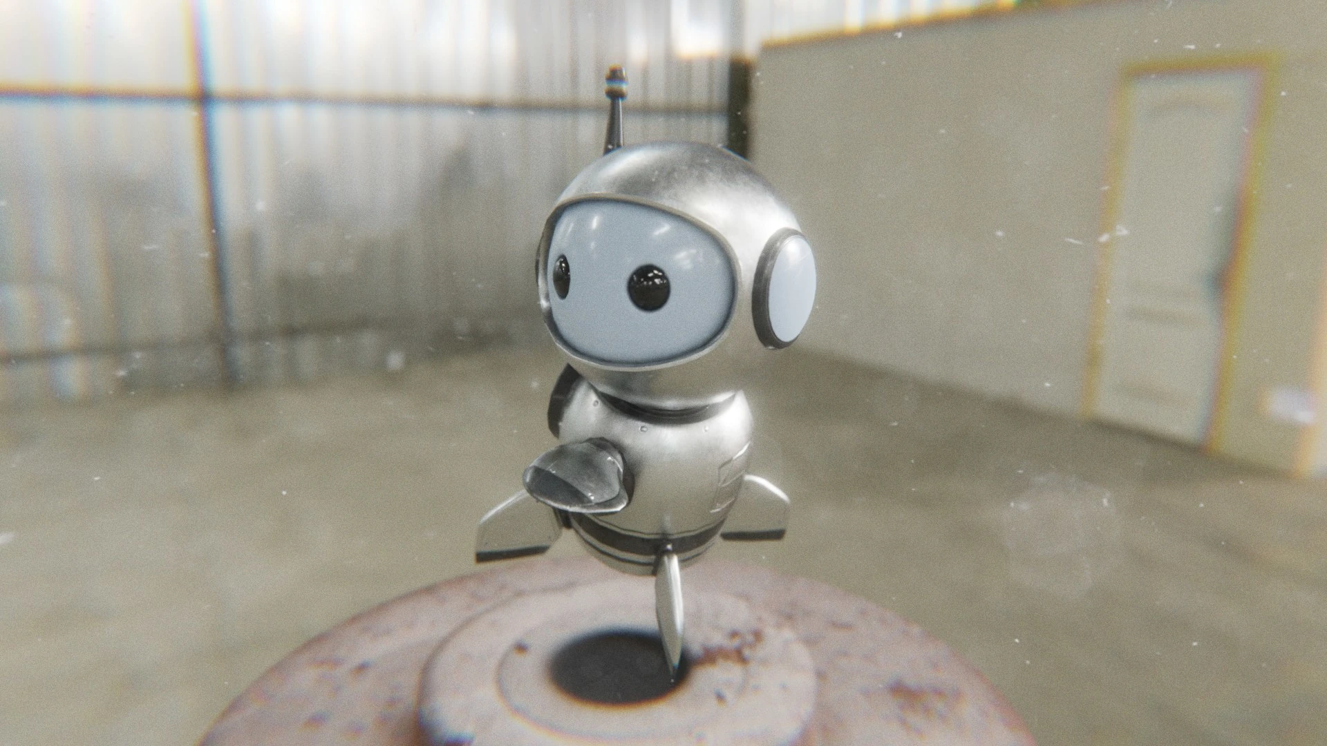 Retrobot Space Explorer 3D mascot mid-motion with arms extended, ready for takeoff