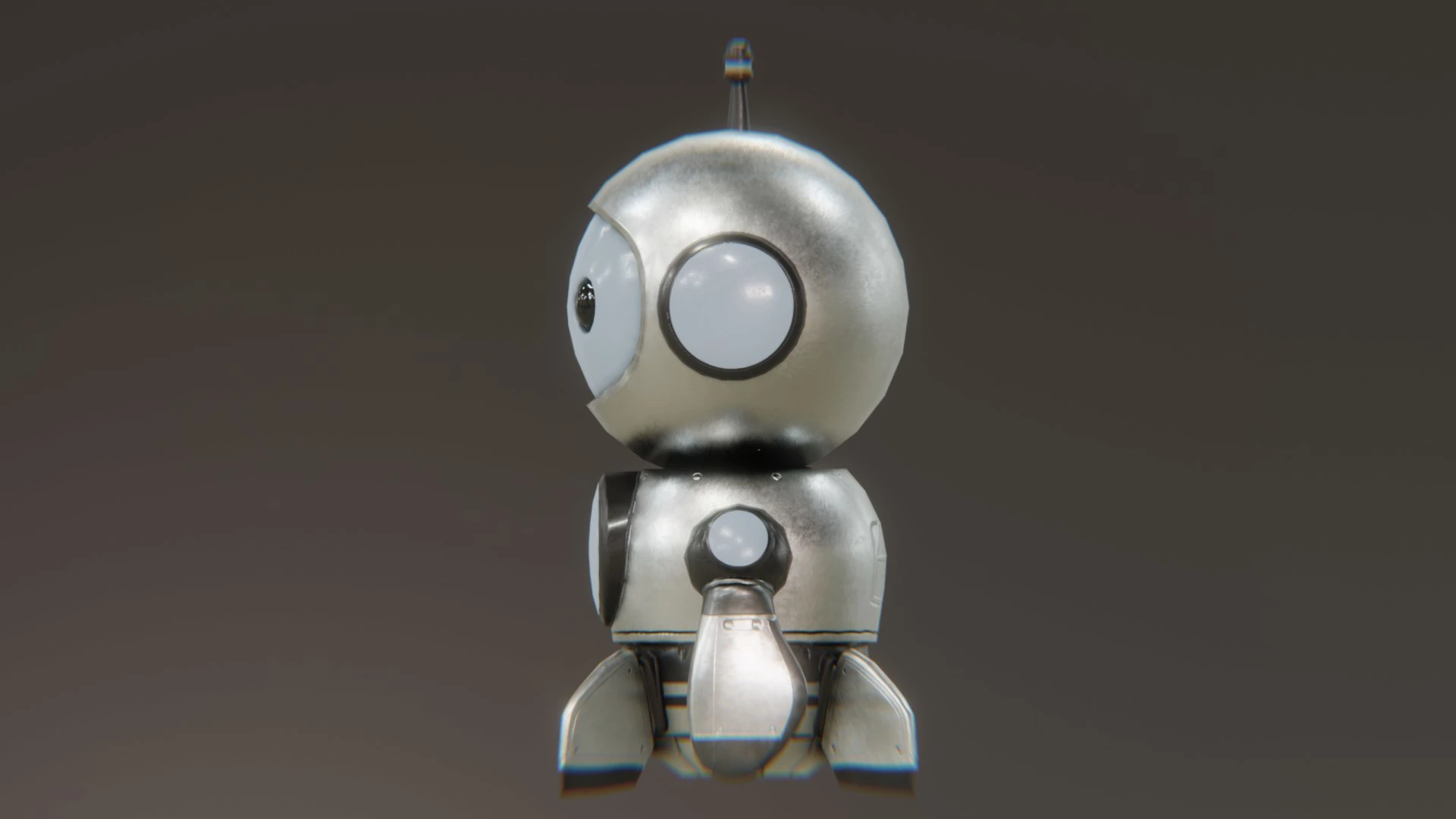 Side view of Retrobot Space Explorer 3D model showing metallic body and antenna detail