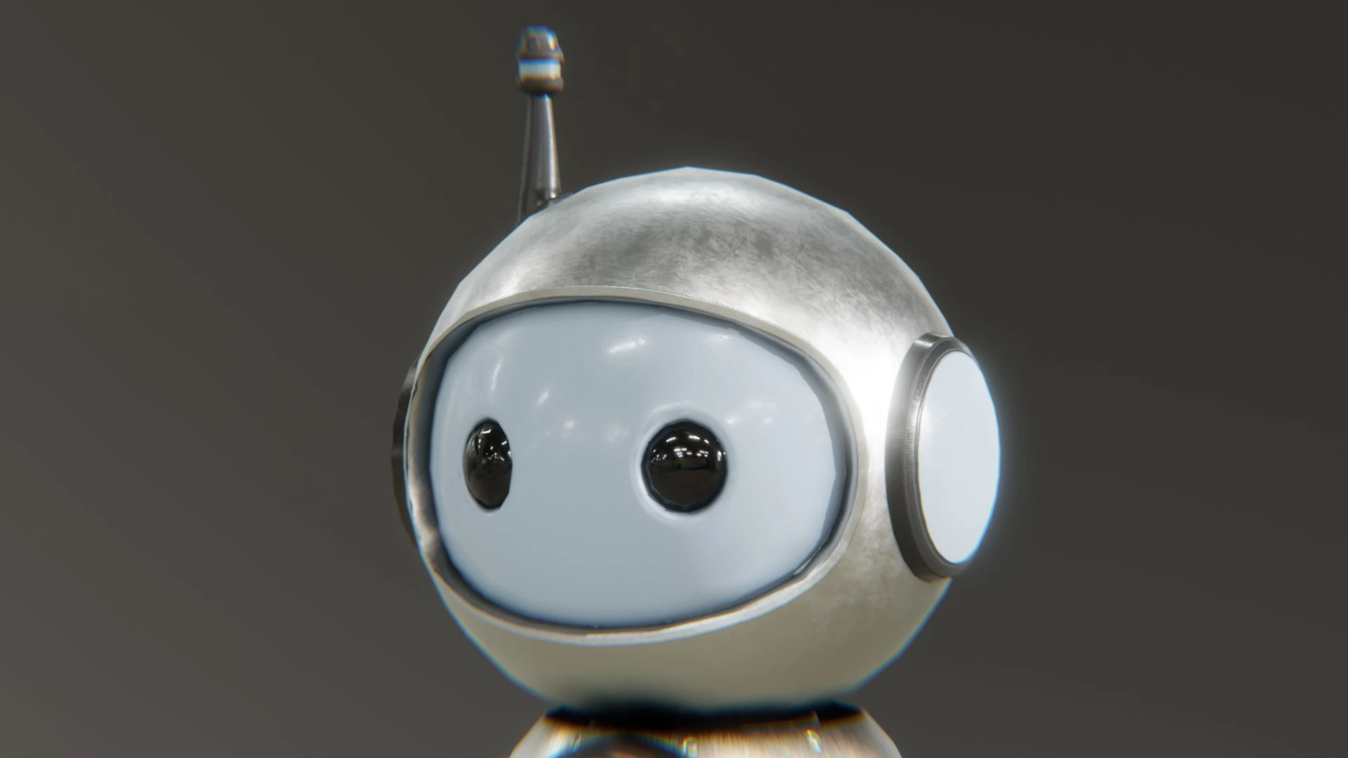 Close-up render of Retrobot Space Explorer robot head with glossy texture and rounded visor