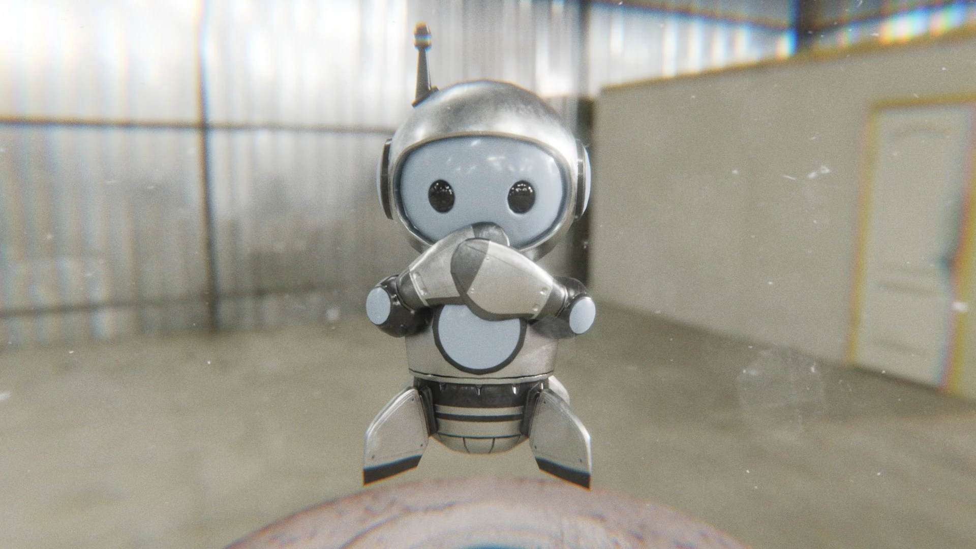 Retrobot Space Explorer giggling animated pose 3D render