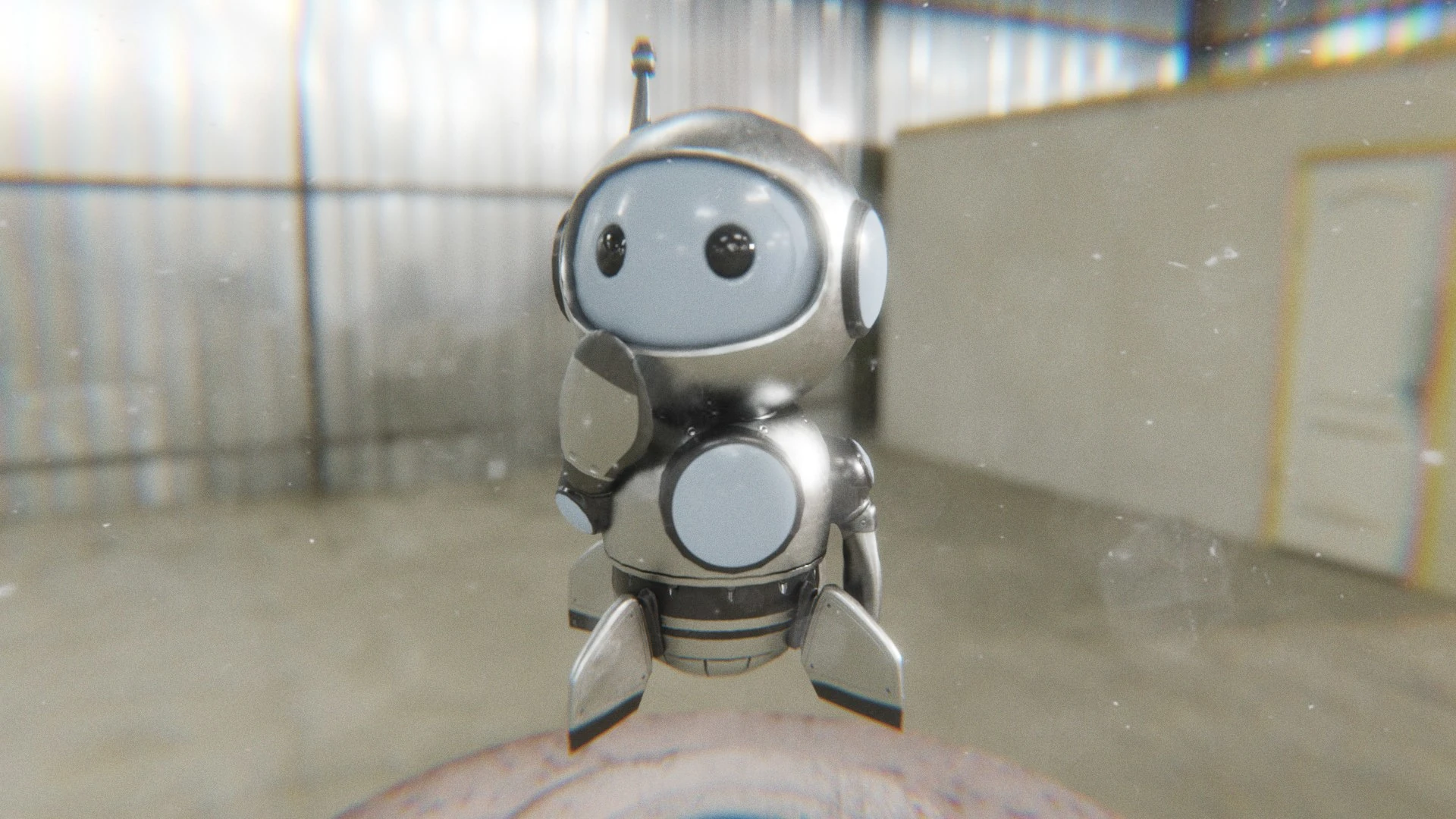 Retrobot Space Explorer 3D mascot thoughtful pose with antenna tilted