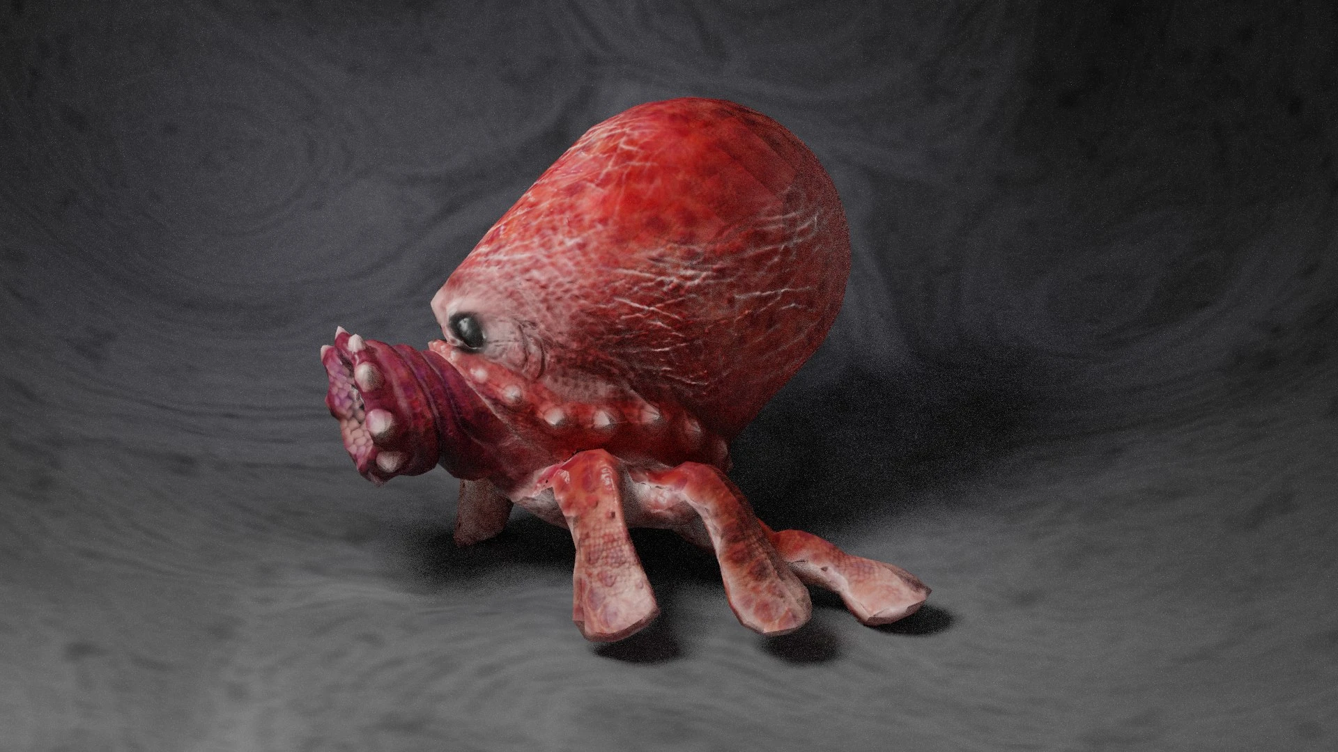 Studio render of the Roctopos game-ready 3D model in Blender Cycles, emphasizing its organic texturing, rigged tentacle limbs, and stylized shell-like carapace