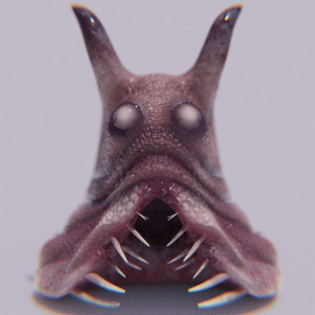 Sluggor 3D slug monster by Leo Blanchette, a rigged and animated low-poly creature with detailed slimy textures and stylized horns.