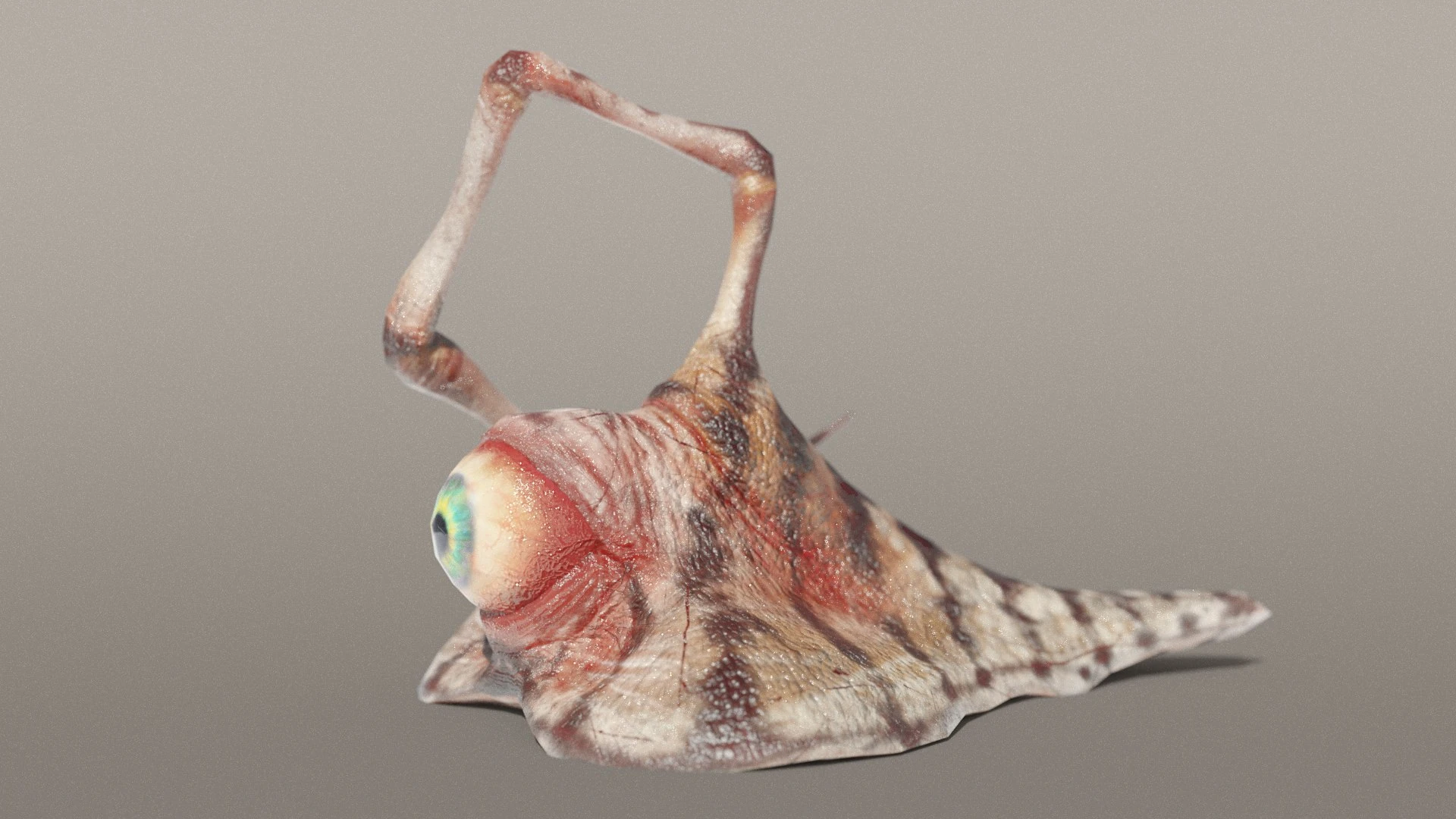 High-resolution render of creature’s single eye with detailed corneal reflection and realistic subsurface scattering