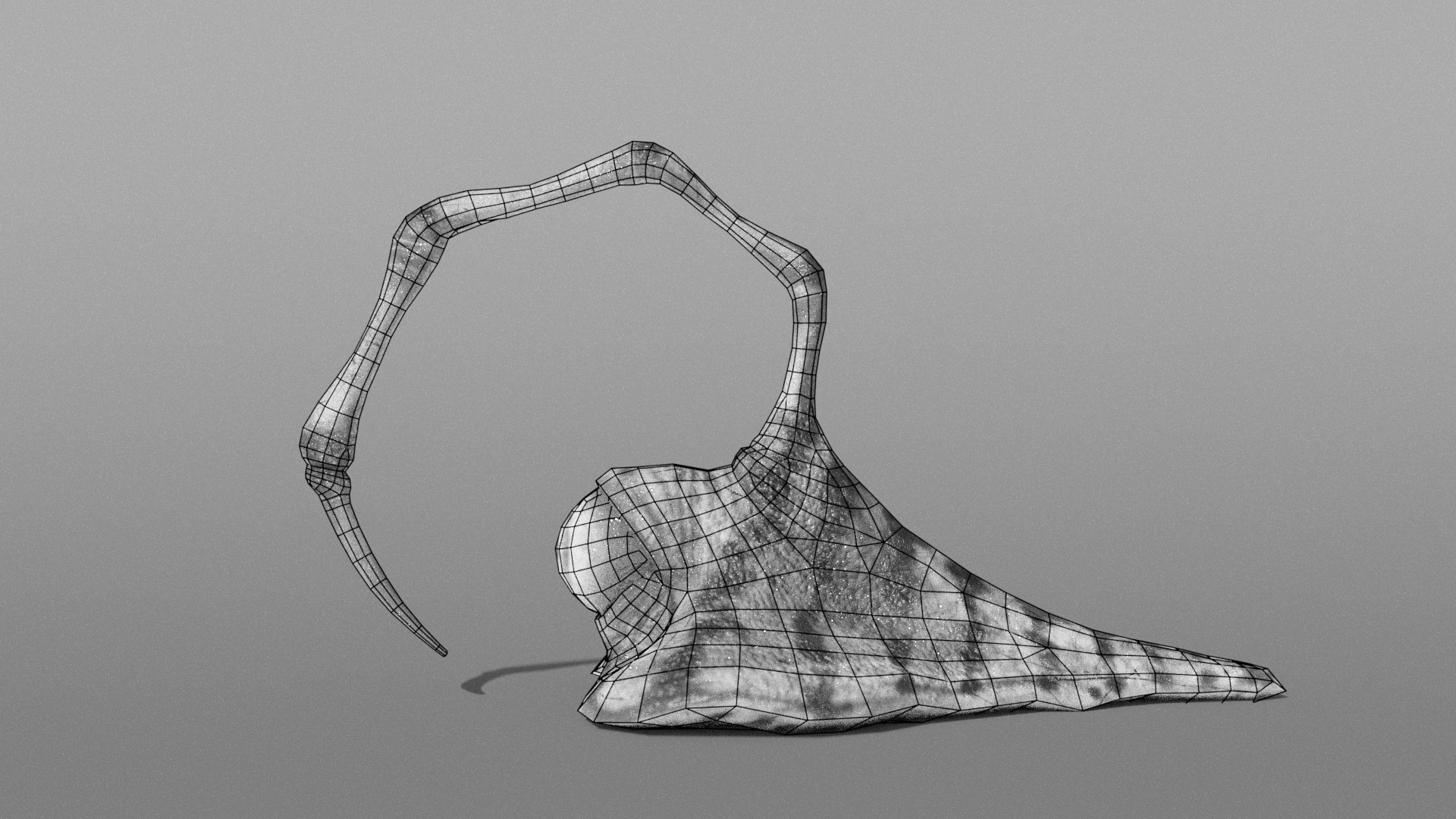 Wireframe view of Spine Eyeball Slug 3D model highlighting clean quad-based topology and efficient low-poly geometry