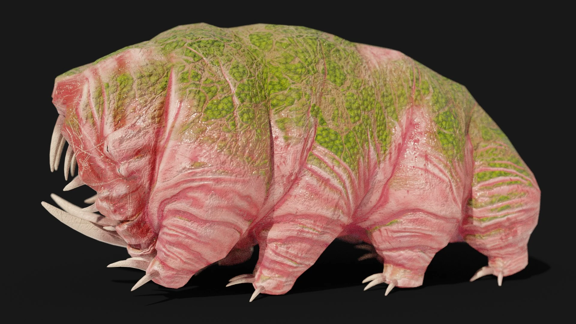 Waterbear Monster Left-Side Profile – Hybrid Green and Pink Skin with Realistic Shading