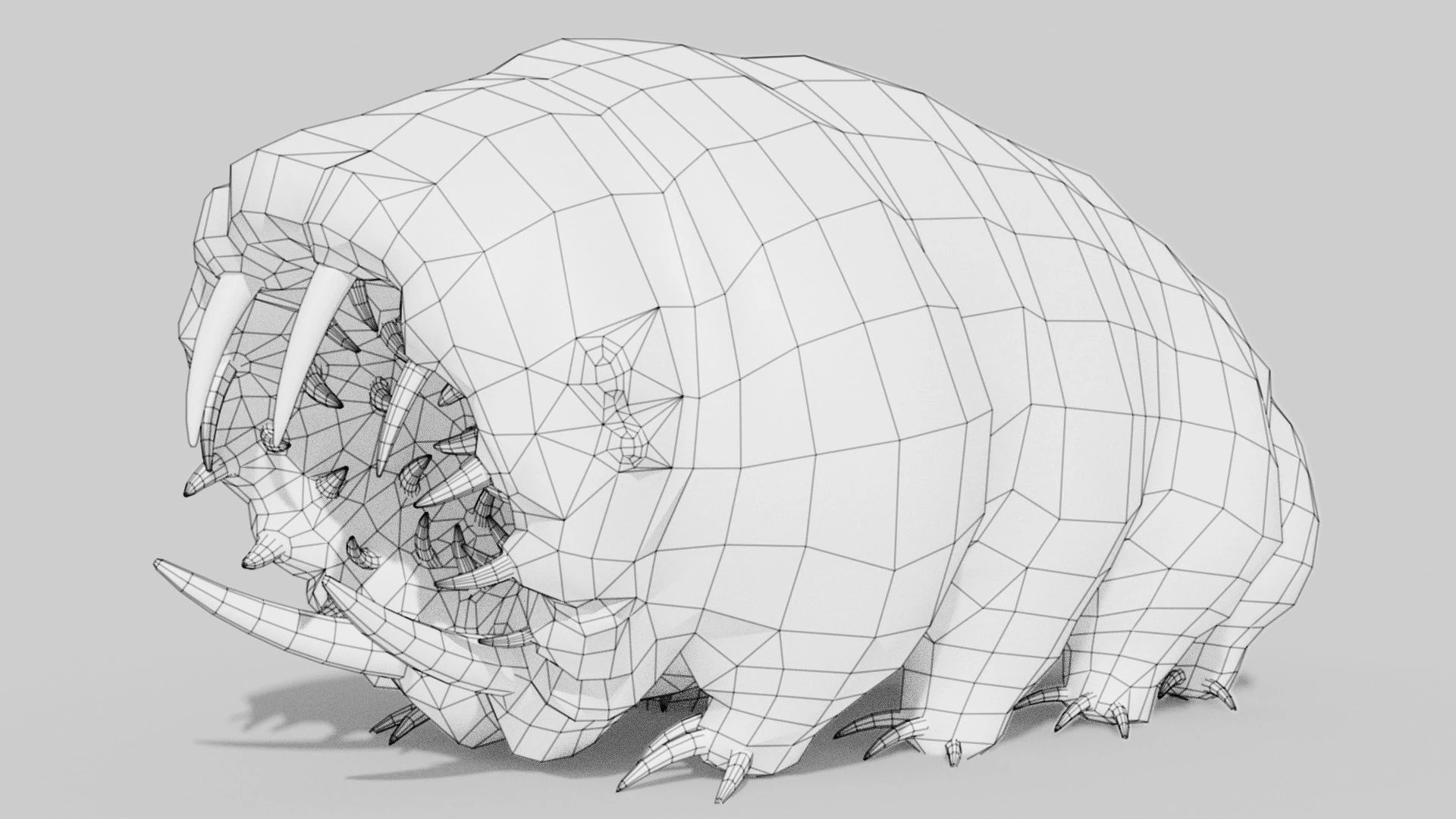 Waterbear Monster Wireframe – Polygon Topology and Geometry Breakdown for 3D Artists