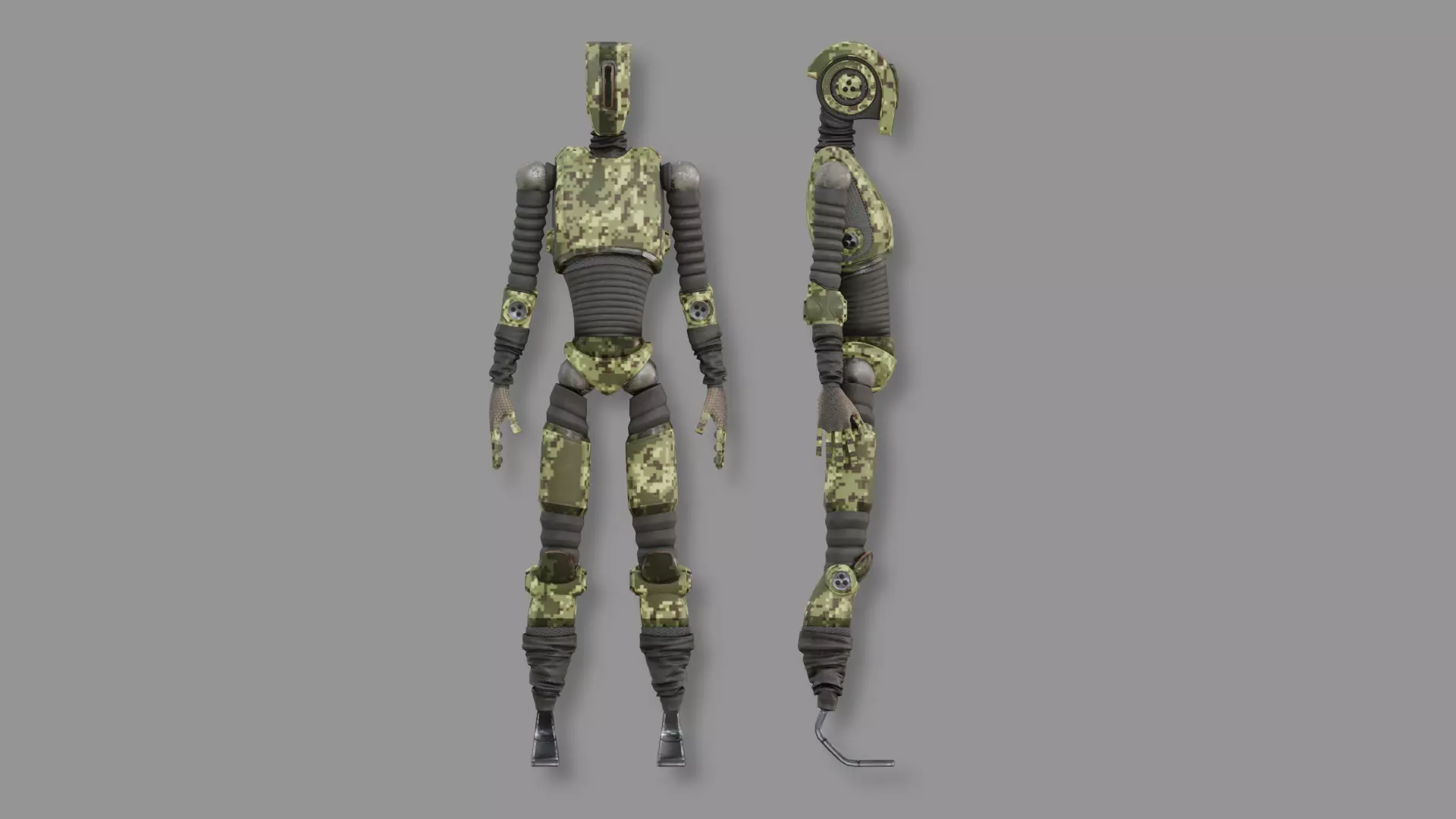 Camouflage-painted humanoid robot — digital green military variant