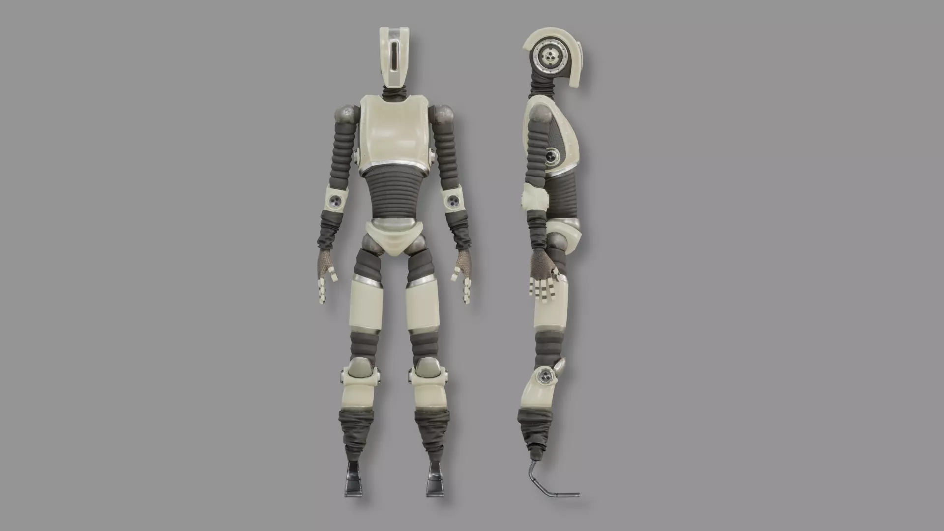 Neutral beige humanoid robot — plain retro plastic texture variant