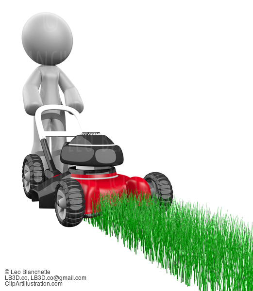 3D Lady Pushing A Lawn Mower White Background #23118