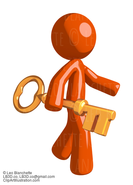 Orange Man Walking With Gold Key #16443