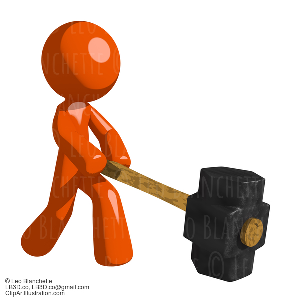 Orange Man Hitting With Sledge Hammer #16448