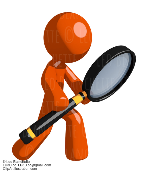 Orange Man Looking Through Magnifying Glass #16449