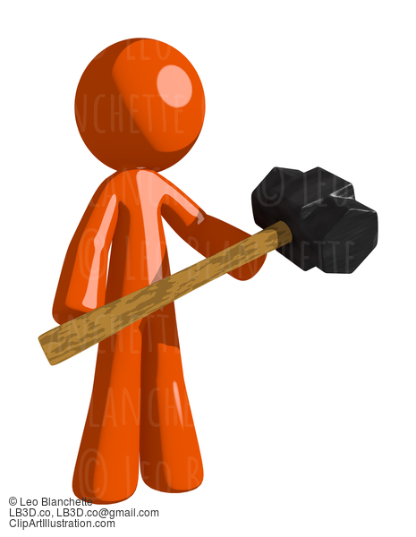 Orange Man Holding Giant Sledge Hammer #16452