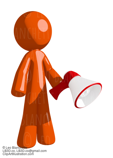 Orange Man Holding Megaphone And Standing #16462