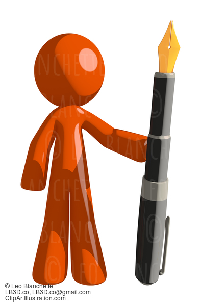 Orange Man Holding Fountain Pen #16475