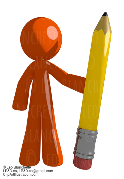 Orange Man Holding Giant Pencil #16477