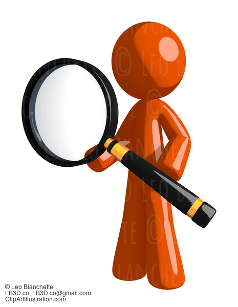 Orange Man Standing With Magnifying Glass #16478