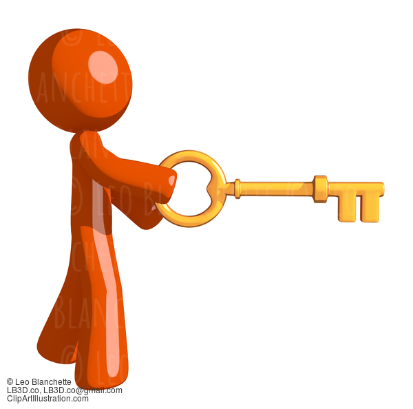 Orange Man Inserting Key #16480