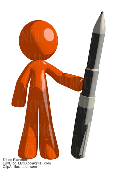 Orange Man Holding Giant Pen #16486