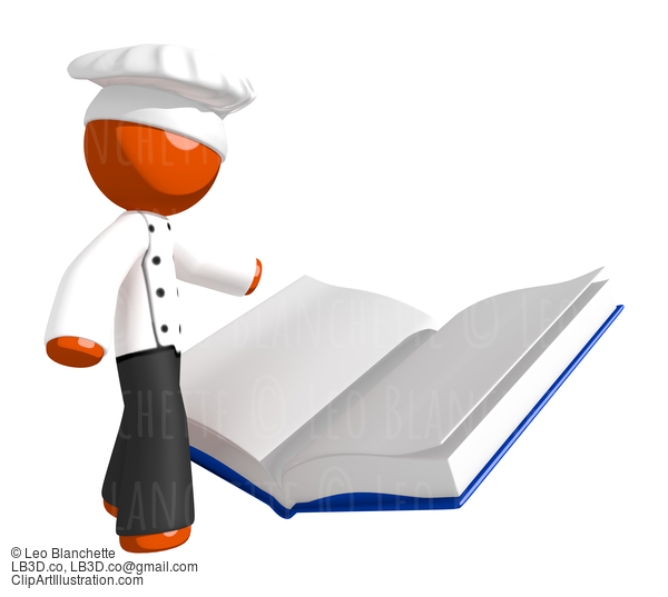 Orange Man Chef Reading Large  Recipe Cook Book #15906