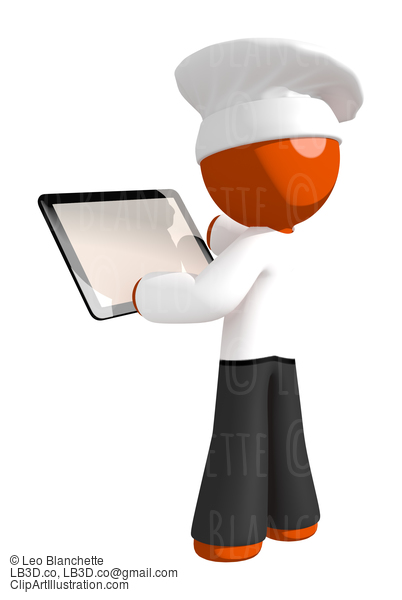 Orange Man Chef Checking Tablet #15908